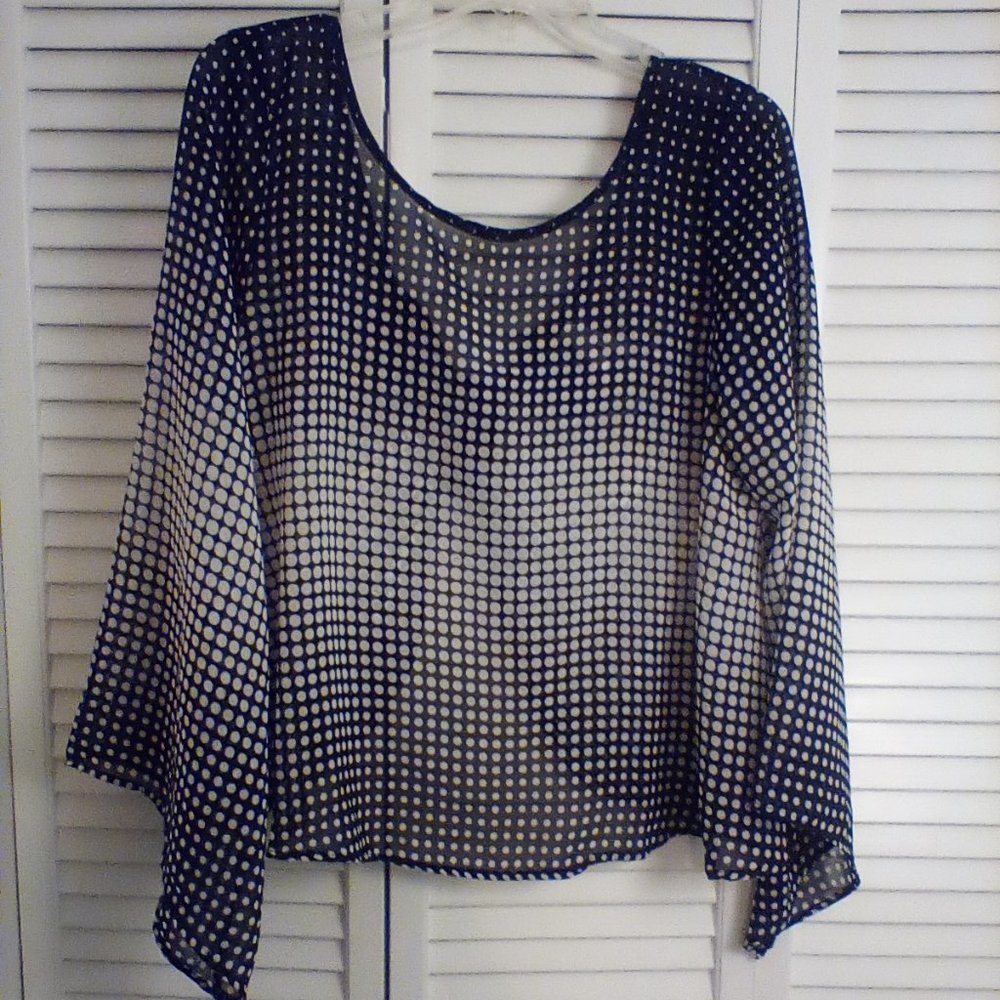 Bow Back Sheer Black & White Polka-Dot Top